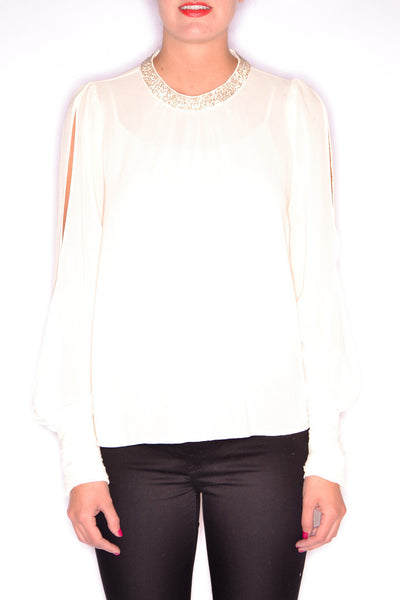 Beaded Flutter Back Blouse